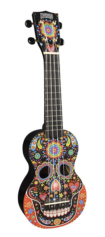 Mahalo MA1SKBK ukelele "Skull" met tas